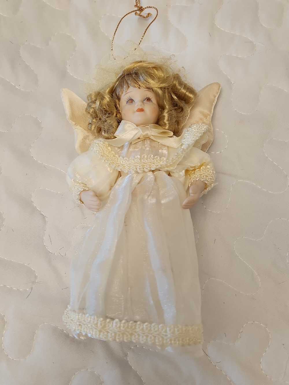 Porcelain Angel Doll Ornament in Cream - Decorative Kids Toy